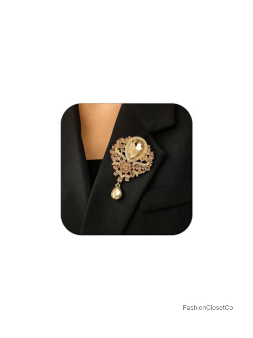 Oversized Crystal Teardrop Dangle Filigree Brooch Pin Statement